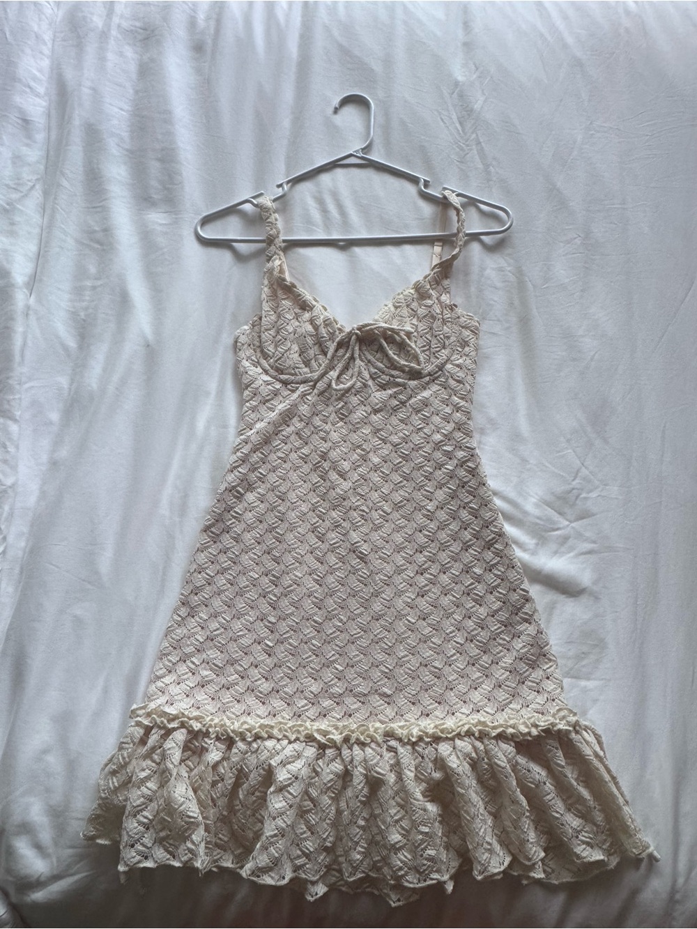 Meshki Cream Lace-Textured Slip Dress